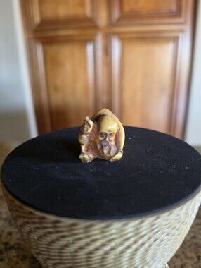 Netsuke Hand-Carved Figurine Bent Over Man with Beard - EUC Rare Collectible